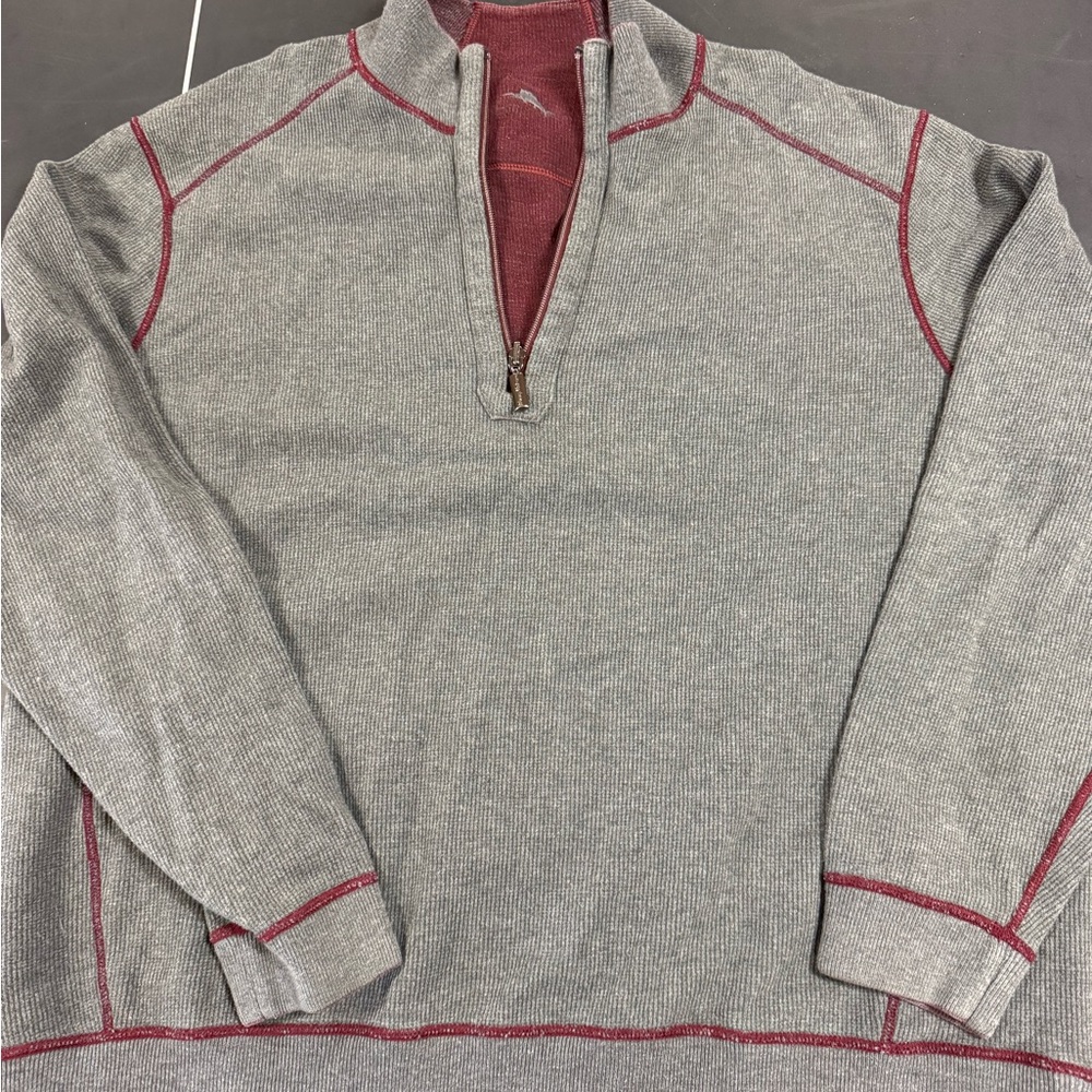 Men's Tommy Bahama Gray and Maroon reversible Quarter-Zip Sweater XXL